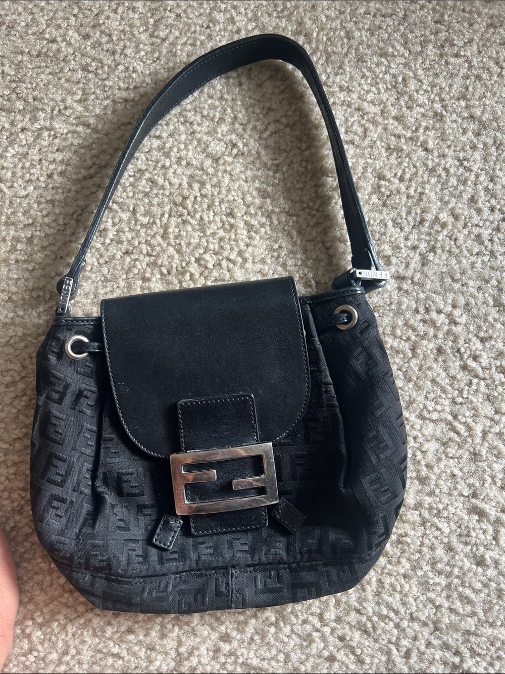 Fendi Black Shoulder Bag with Silver F Buckle